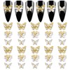 WOKOTO 30 Pcs 3D Butterfly Nail Charm Crystals Gold Nail