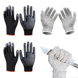 CQQNIU 3 Pairs Work Protective Gloves Cut Resistant Breathable Wear Resistant For Kitchen Woodworking Gardening Construction Gloves