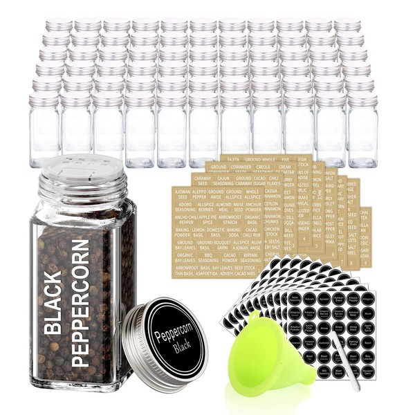 SWOMMOLY 66 Glass Spice Jars with 703 Spice Labels, Chalk