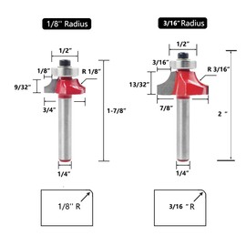 Saipor 5pcs 1/4” Shank Round Over Router Bit Roundover Edging Router Bit Set (1/8”, 3/16”, 1/4”, 5/16”, 1/2” Radius)