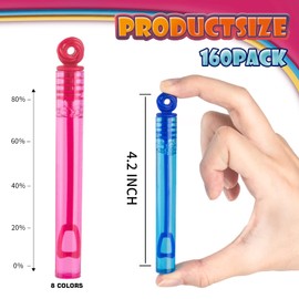 160 Pcs 8 Colors Mini Bubble Wand Bulk Assortment for Kid, Party Favors Toy for Carnival Prizes, Pinata Gift Bag Stuffer for Child Girl Boy Toddler, Birthday Wedding Valentines Activities