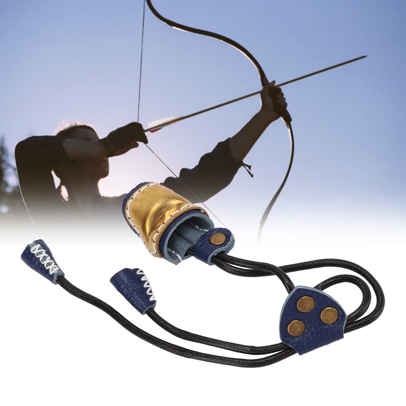 Archery Thumb Protector Regulable Design Safety Rope Brass Cowhide Material