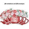 Floral Tea Party Invitations with Envelopes, 20 Set High Tea