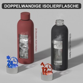 WATERSY Isolierte Trinkflasche Edelstahl Flasche 500 ml Wasserflasche Edelstahl Dopper Thermosflasche Sport Thermoskanne Auslaufsichere 24 Stunden kalt, Schwarz
