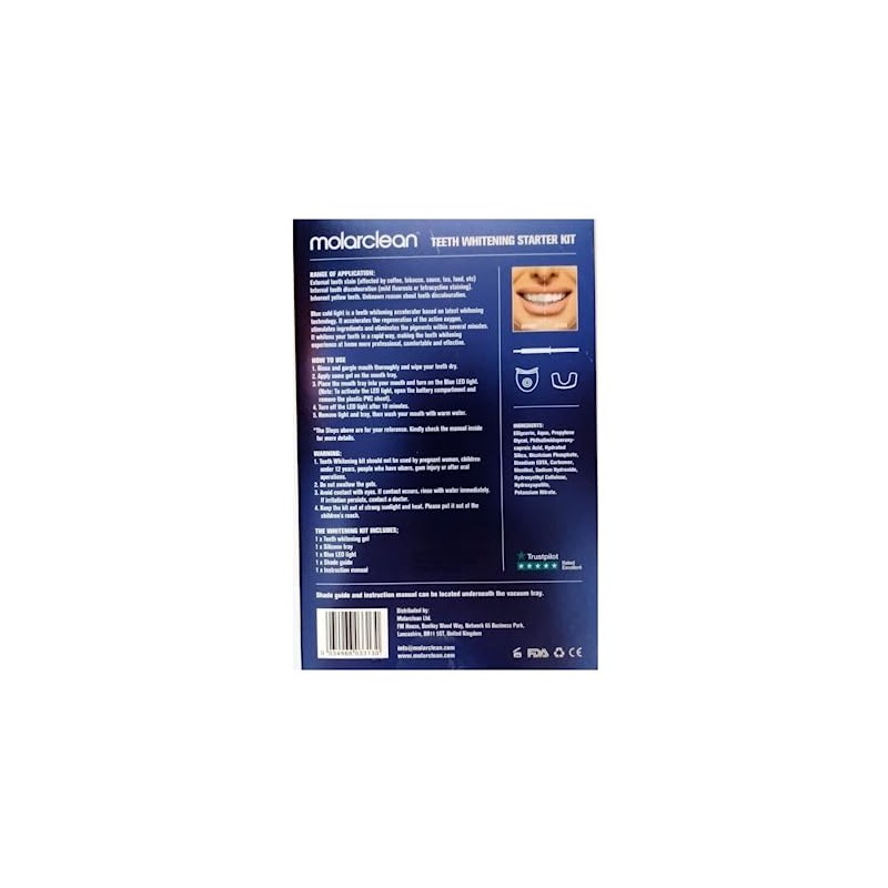 Molarclean Teeth Whitening Blue Led Light Whitening Gel Starter Kit