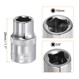 HARFINGTON 6-Point Socket 3/8" Drive 10mm Deep 1.1" Length 45# Steel Metric Square Drive Sockets Polishing Chromed Sockets for Car Repair Mechanical Maintenance Home Use