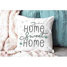 PR Print Royal Cushion with Saying - My Home Sweet Home - Statement Decorative Cushion, Gift for Family and Friends - Cushion Polyester White, 40 x 40 cm, Includes Filling