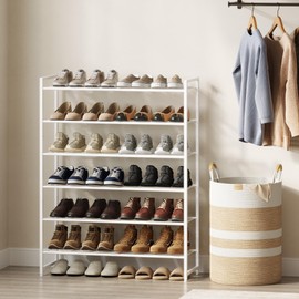 Nunsino Shoe Rack, Metal Shoe Organizer, 6 Tier Garage Shoe Rack Max Holds 30 Pairs,Shoe Storage Shelf for Closet,Entryway,White