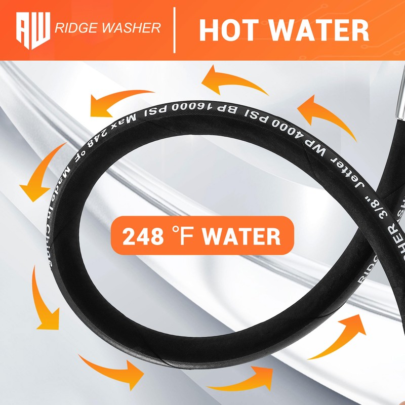 RIDGE WASHER Pressure Washer Whip Hose with Swivel, 3/8", 2