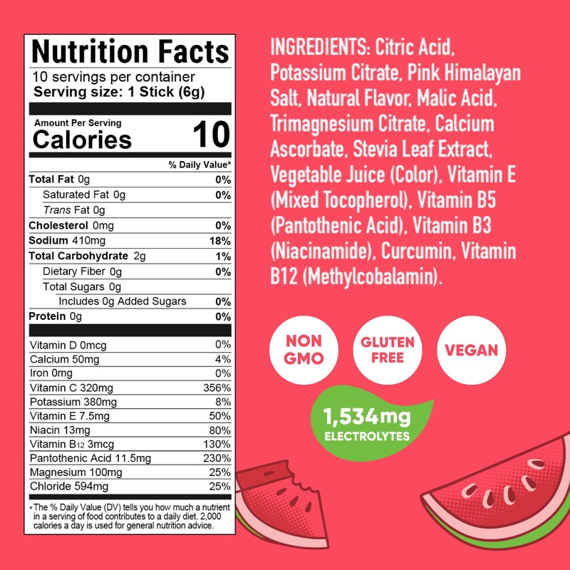 Pirq Hydration - Watermelon - Hydration Powder Packets | Electrolyte