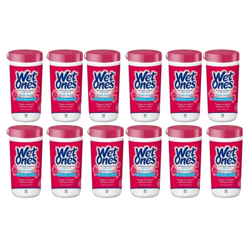 Wet Ones Antibacterial Hand Wipes, Fresh Scent - 12 Pack
