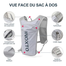 INOXTO 5L Lightweight Hydration Pack Suitable for Outdoor Hiking, Cross Country, Marathon, Competition, Cycling, Mountaineering Hydration Vest, Backpack, Men and Women (Grey 2024)