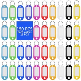 150 Piezas 10 colores Etiquetas de Identificación de Llaves Etiquetas lave Identificación de Llave Etiquetas para llaves Anilla Abierta Llavero plástico con ventana Etiqueta de anillo partido