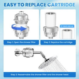 30 Stage Shower Filter with one Replacement - High Output - Shower Water Filtering - Improving Skin, Hair and Nails's Condition - High Filtering Capacity for Chlorine - Kids and Pets Available.