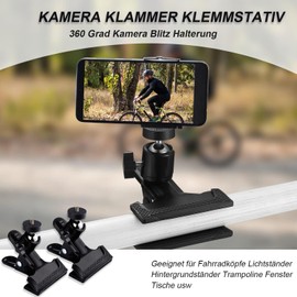 sinzau Camera Clamp Tripod, Pack of 2 Clamp Holder, 360 Degree Camera Flash Holder, Multifunctional Metal Tripod Clamp, with Ball Head, Black