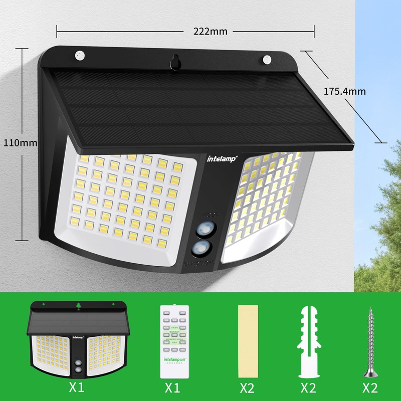intelamp Solar Motion Sensor Light Outdoor Security Flood Light Waterproof