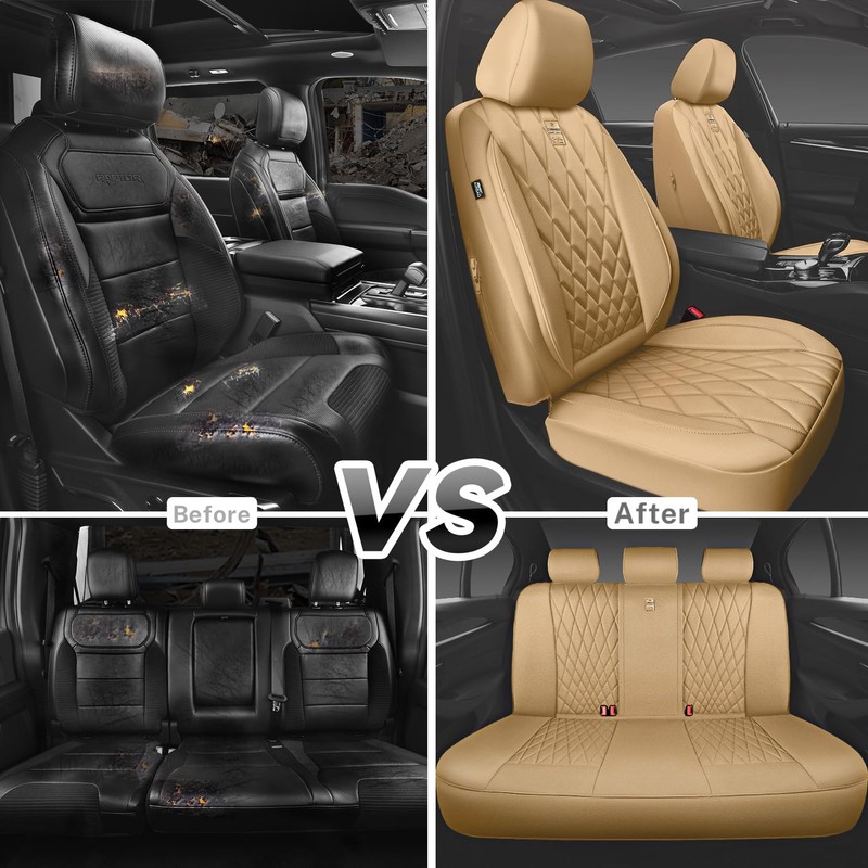 CAR PASS Piping Luxury Leather Seat Covers Full Set,5 Seats