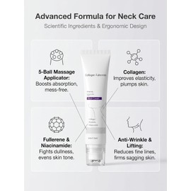 Collagen Fullerene Neck Cream with Five Massage Rollers, Tightening Lifting Firming Cream for Crepey Skin, Anti-Wrinkle Moisturizing Neck Care to Reduce Wrinkles & Double Chin, Lightweight Skin Care for All Skin Types (single bottle)