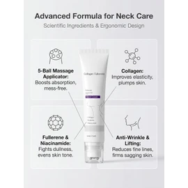 Collagen Fullerene Neck Cream with Five Massage Rollers, Tightening Lifting Firming Cream for Crepey Skin, Anti-Wrinkle Moisturizing Neck Care to Reduce Wrinkles & Double Chin, Lightweight Skin Care for All Skin Types (single bottle)