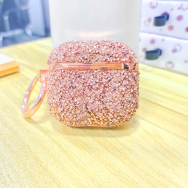 SCQYCWA Sparkly Bling Rhinestone Case for AirPods 4 with Keychain,Premium Luxurious Diamond Design Shockproof Protective Cover for Girls Women (Gold)