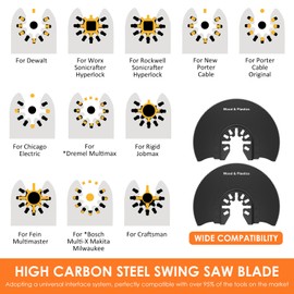 6Pcs Oscillating Saw Blades Set, 3-1/2inch Flush Cut Saw Blades, High Carbon Steel Semi Circle Oscillating Saw Blade, Quick Release Multitool Blades with Gasket Adapter for Wood Plastic Metal Cutting