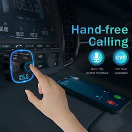Bluetooth Wireless Dual USB Ports FM Transmitter Adaptor for Cars,MP3 Player, Hands-Free Calling,Wireless Radio Receiverual USB Ports (5V/2.4A & 1A), LED Screen, Support TF Card & USB Flash Drive