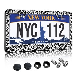 Onevenvi Snow Cheetah License Plate Frame,Leopard Print License Plate Frame Decorative Rust-Proof Waterproof Stainless Steel 2 Hole License Plate Holder for Men Women 12x6 Inches