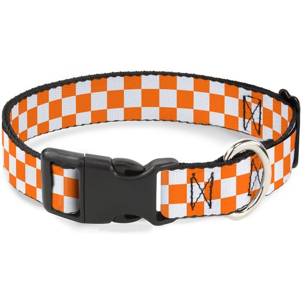 Buckle-Down Plastic Clip Collar - Checker White/TN Orange - 1" Wide - Fits 11-17" Neck - Medium