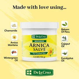 De La Cruz Arnica Salve, crema de pies para pies secos y agrietados y loción hidratante para manos secas, 24 horas de humedad para piel seca y áspera, tamaño JUMBO 5.5 onzas