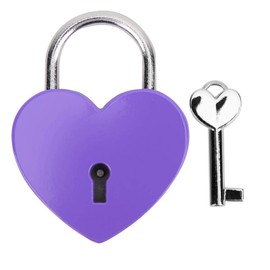 Padlock, Metal Heart Shaped Lock with Key, Metal Lock for Luggage Diary Book Jewelry Box(Purple)