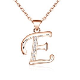 CHOORO Dainty Script Rose Gold Initial Necklace 26 Alphabet Letter Pendant Zircon Necklace Name Necklace for Women Girls Bridesmaid Jewelry Gift (E -necklace)