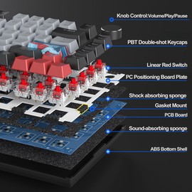 Fogruaden Wired 75% Mechanical Keyboard, Hot Swappable Gasket Mount With Red Switch, RGB Backlit 82 Keys TKL, NKRO Compact Gaming With Knob (Dolch)