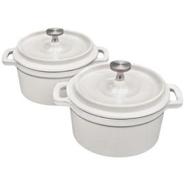 Flavehc Mini Cocotte 8 oz Mini Dutch Oven 0.25 qt. Cast Iron Garlic Roaster for Oven Garlic Confit Pot Ramekins with Lids Oven Safe Set of 2, White