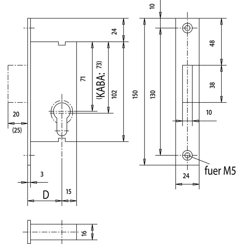 Window Lock to Lock/Backset 40 mm/Cuff 150 mm Flat Stainless
