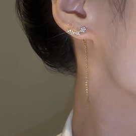 TseenYi Boho Star Threader Earring Gold CZ Stars Ear Climber Earring Long Bar Chain Threader Earring Long Chain Tassel Drop Earring Long Pull Threader Earrings Jewellery for Women and Girls, Resin