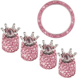 Tapones para Válvula de Neumáticos en Rosa Detalles de Gemas, Juego de 5 Piezas para Accesorios de Auto y Decoración de Arranque sin Llave