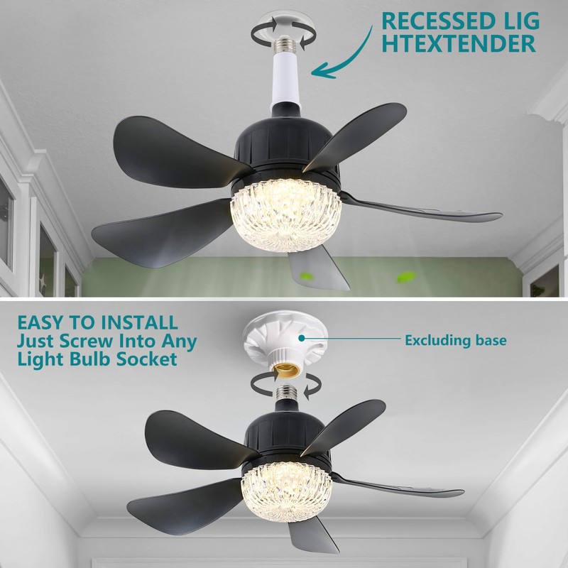 18" Socket Fan Light with Remote, Dimmable LED Ceiling Fans