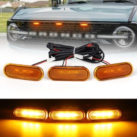 Atubeix LED Grill Lights for Ford Bronco 2021 2022 2023 2024 2025 2/4-Door Badlands Wildtrak Everglades, Amber OEM Grille Lamps Kit Bronco Accessories(3 PCS)