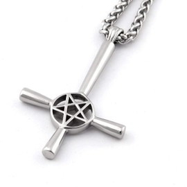Gungneer Satanic Inverted Cross Pendant Necklace Stainless Steel Devil Inverted Pentagram Jewelry Accessory