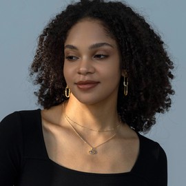 Ldurian Gold Dainty Necklace, Layered Silver Necklaces for Women, 14K Evil Eye Necklace Layering Chokers for Women, Dainty Butterfly Stack Jewelry