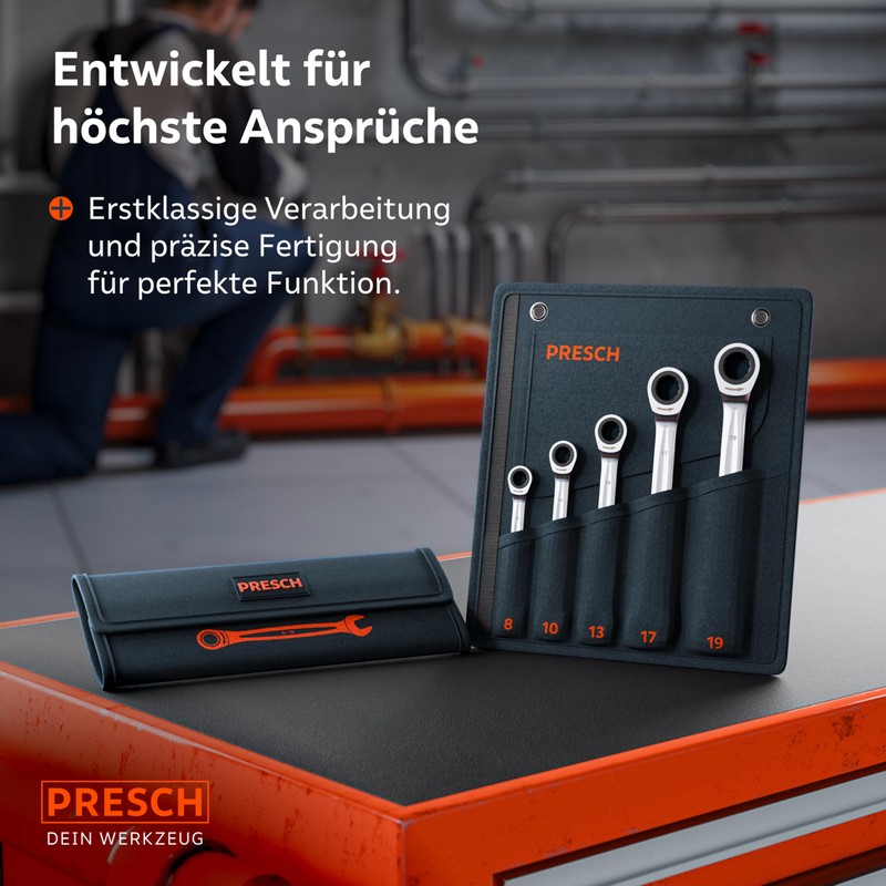 PRESCH Ratchet Wrench Set 5 Pieces (8, 10, 13, 17,