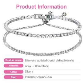 XENQITO 2 Pieces Tennis Bracelet, Women's Silver Friendship Bracelet, Silver Bracelet, Women's Cubic Zirconia Bangle Bracelet for Women, Stainless Steel Bracelets, Gift for Mum, Friend, Daughter