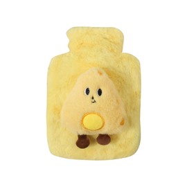 Hot Water Bottle, Cuddly Fluffy Soft Plush Cute Pattern, Hand Hot Water Bottle, Removable & Washable Soft Cartoon Bottle Cover, Warm Water Bag (Yellow)