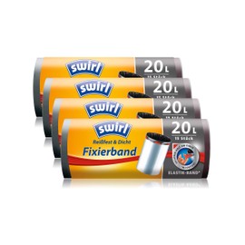 Swirl Fixierband-Müllbeutel, 20 Liter, 4 Rollen mit je 15 Beuteln, Anthrazit