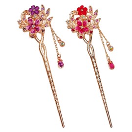 2 Stück Kristall-Blumen-Haarnadeln, Chinesische Haarnadeln, Hochsteckfrisur-Haarnadeln, Quasten-Haarnadeln, Retro-Elee Haarnadeln, Modische Haar-Accessoires Für Frauen