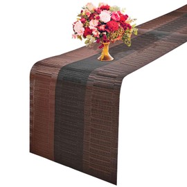 GIVERARE Table Runner, 12x53 in Heat-Resistant Woven Vinyl Long Tabletop, Non-Slip Washable PVC Table Runners, Easy to Clean Premium Plastic Dresser Cover for Wedding, Decor, Home, Art (Black+Brown)
