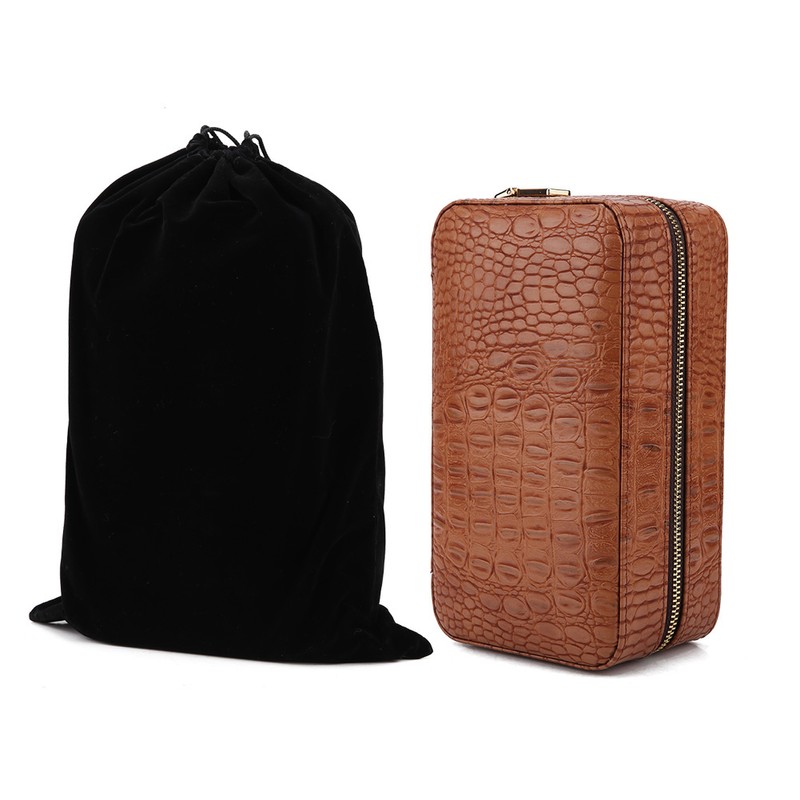 Wood Portable Travel Outdoor Cigar Humidor PU Leather Cigar Storage