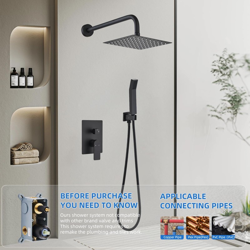 Shower Faucet Set With 8" Shower Head And Handheld Black
