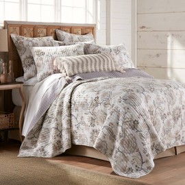 Levtex Home - Ophelia Quilt Set - King Quilt and Two King Shams - Floral - Taupe Grey Cream Blush - Quilt (106x92in.) and Shams (20x36in.) - Reversible - Rayon/Cotton