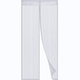 Magnetic Screen Door, Polyester Magnetic Door Fly Screen Curtain Magic Paste Curtains Super Quiet Stripes Encryption for Anti Mosquito or Anti Pest Magnetic Soft Door (White, 100 x 220 cm)